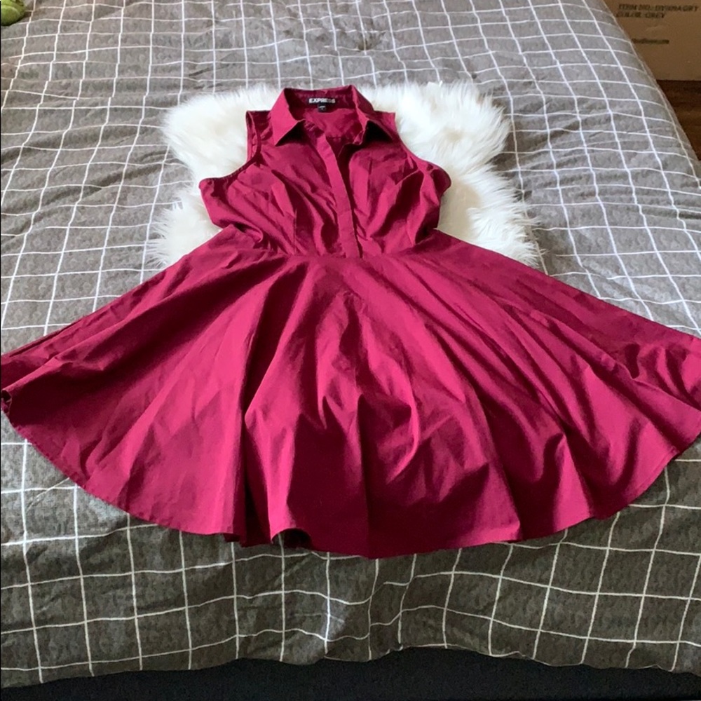 Maroon Fit and Flare Collared Dress